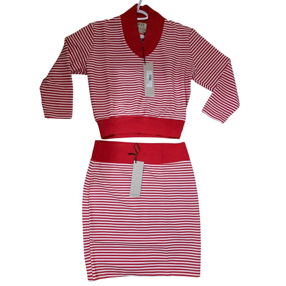 Alice's Pig Red White Striped 2 Piece Set Crop Top Pencil Skirt AP0077 Size 8